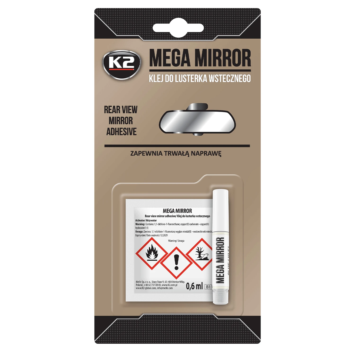 Клей для скла та дзеркал K2 Mega Mirror з активатором прозорий 0,6мл + 0,5 мл (B110)