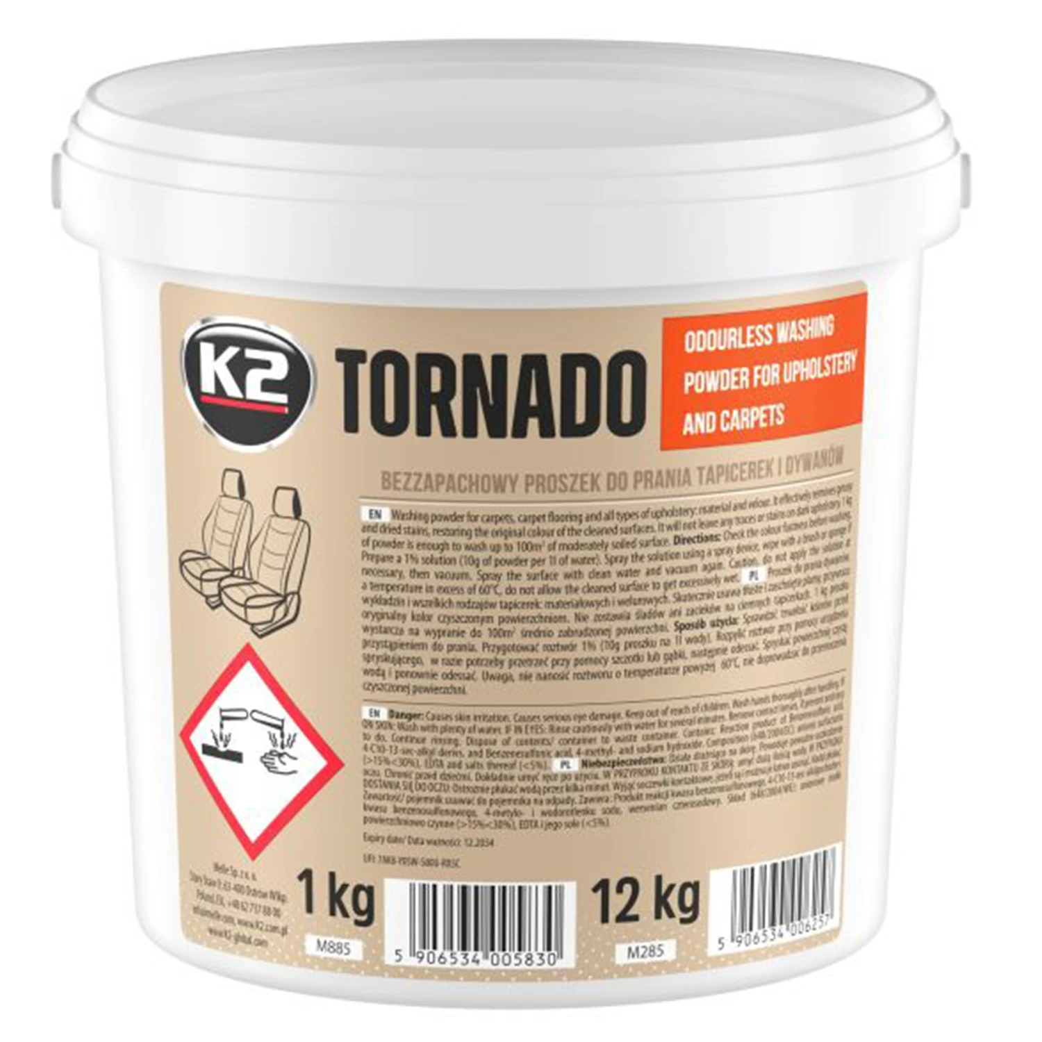 Засіб для миття та очищення оббивки та килимів K2 Tornado 1кг (M885)
