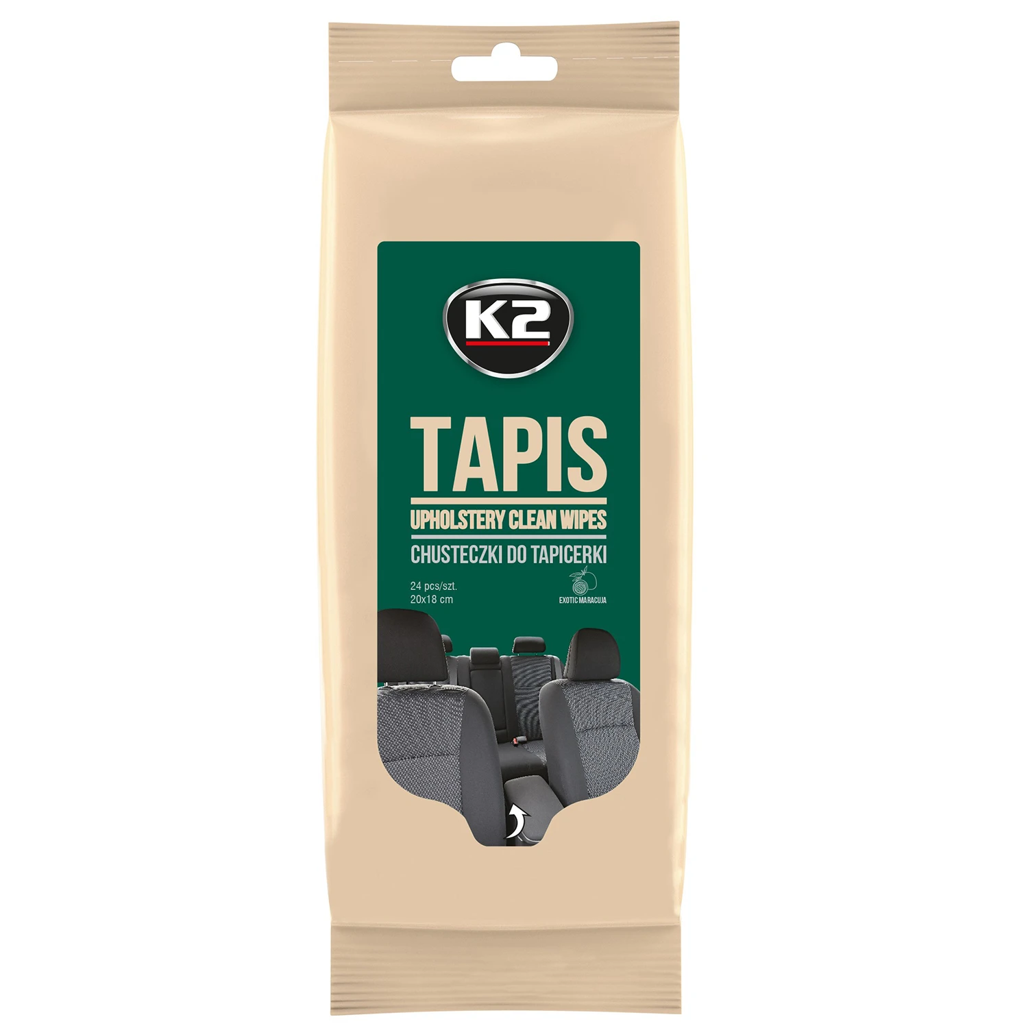 Серветки вологі для очищення тканинної оббивки 24 шт K2 Tapis Wipes (K212)