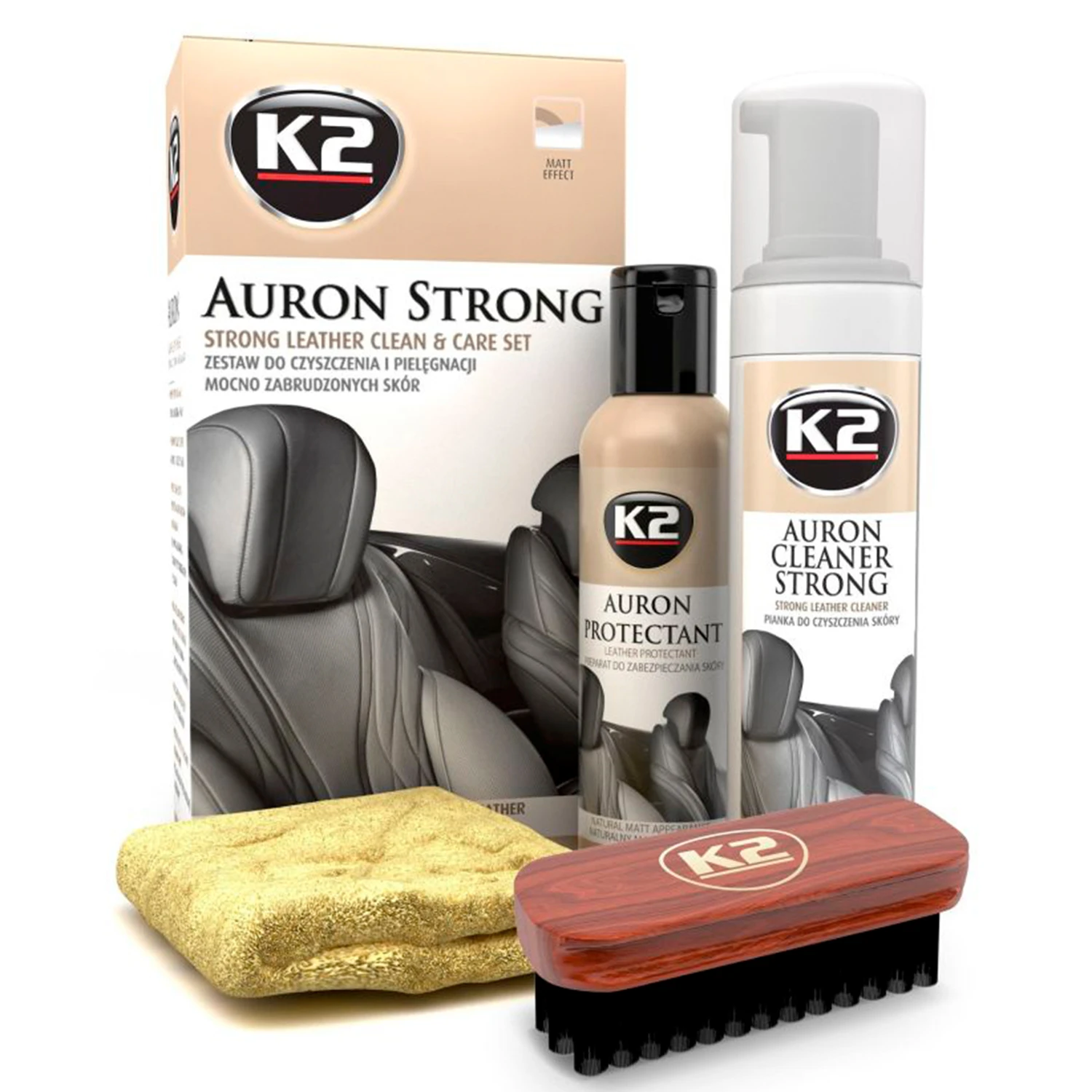 Набір для догляду за шкіряною оббивкою К2 Auron Strong Set з щіткою та мікрофіброю (G421)