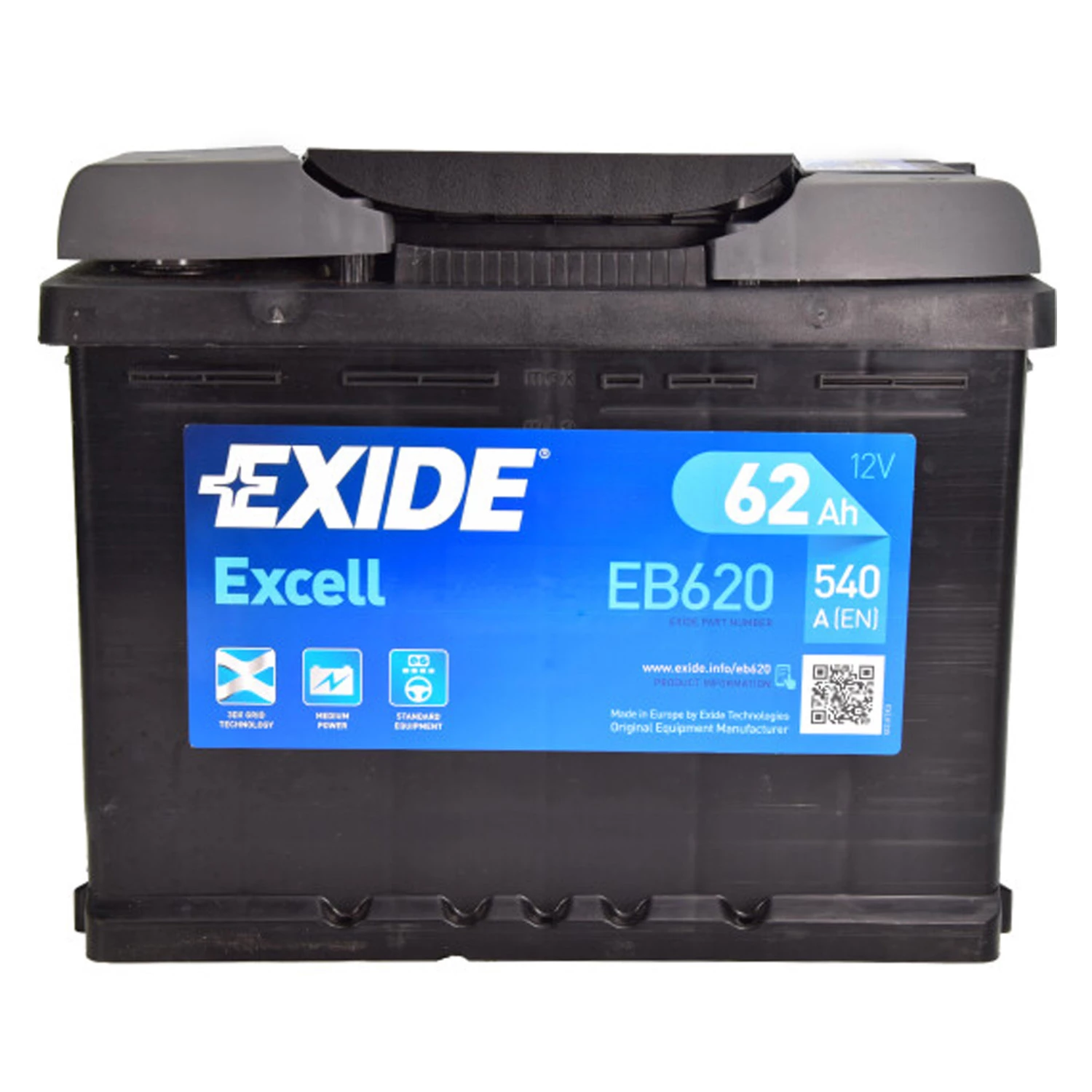 Акумулятор EXIDE Excell 12V 62Ah 540A R+ 242 мм х 175 мм х 190 мм (EB620)