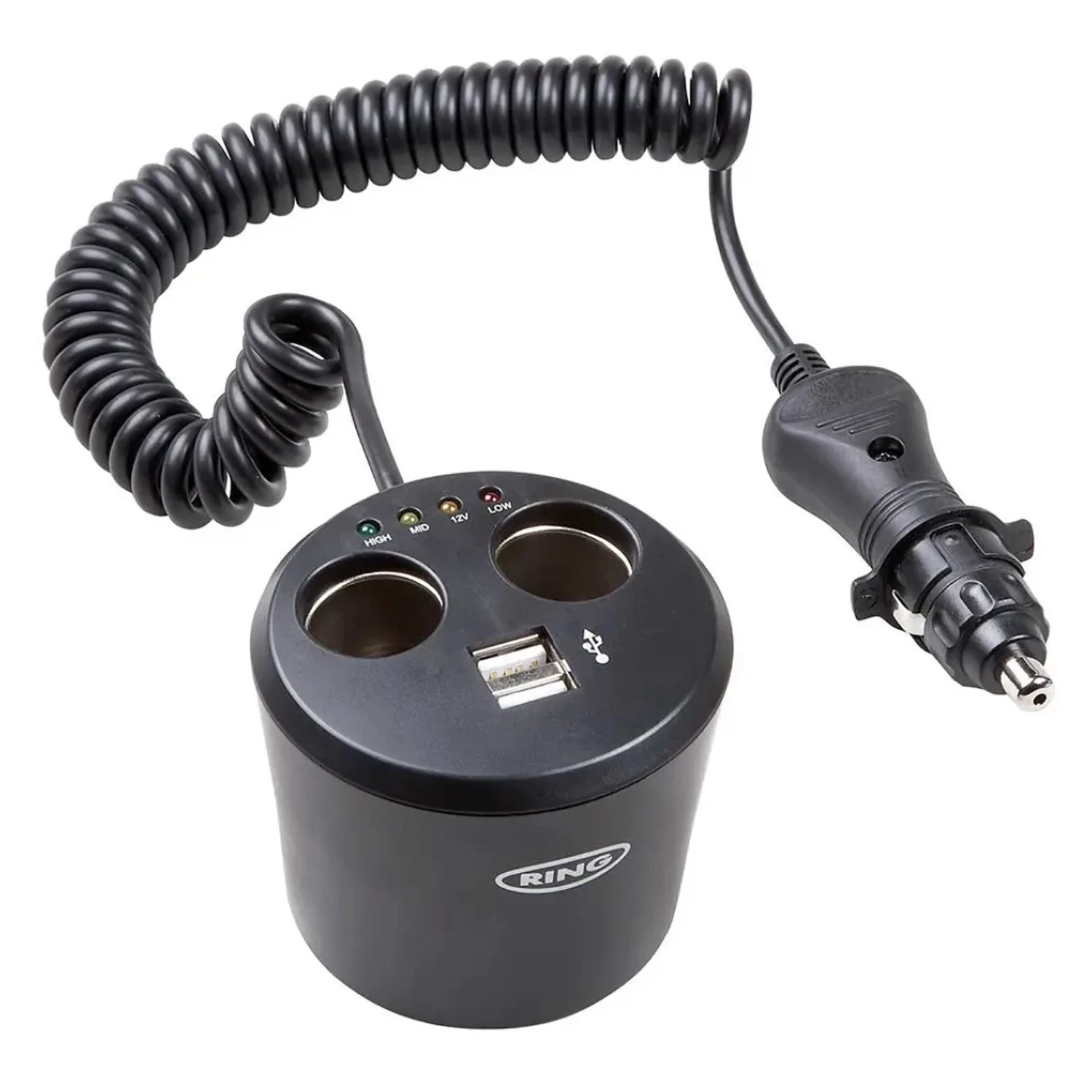 Розгалужувач прикурювача RING 12В 2 виходи + 2 USB (RMS10)